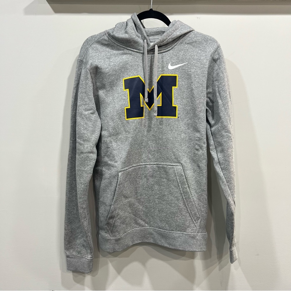 Nike Gray Michigan M Logo Hoodie with Navy and Yellow Accents